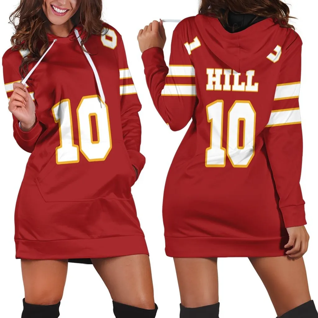 10 Tyreek Hill Kannas City Jersey Inspired Style Hoodie Dress, Sweater Dress, Sweatshirt Dress