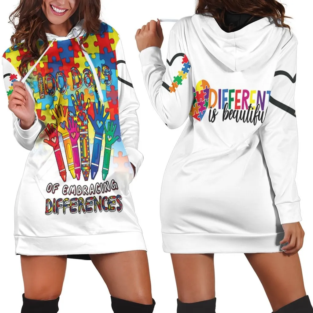 100 Days Of Embracing Differences Raise Hands Autism Support Hoodie Dress, Sweater Dress, Sweatshirt Dress