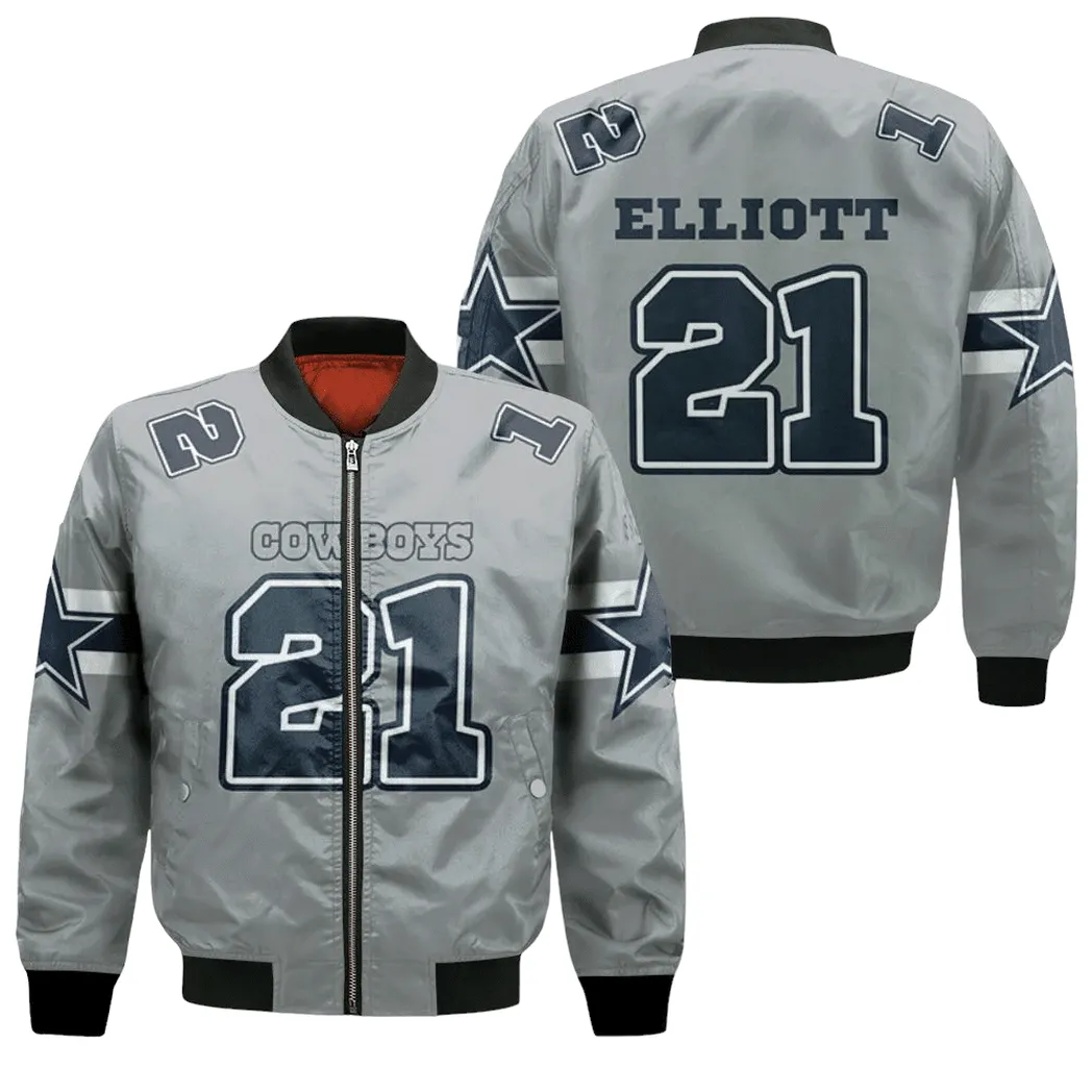 21 Ezekiel Elliott Cowboys Jersey Inspired Style Bomber Jacket for Men Women