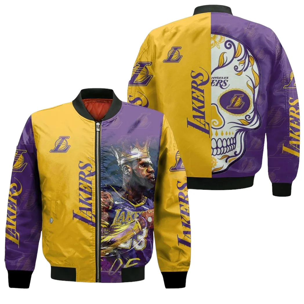 23 Lebron James Los Angeles Lakers Nba Western Conference Skull Logo Bomber Jacket for Men Women