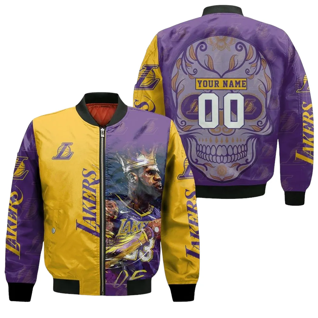 23 Lebron James Los Angeles Lakers Nba Western Conference Skull Logo Personalized Bomber Jacket for Men Women