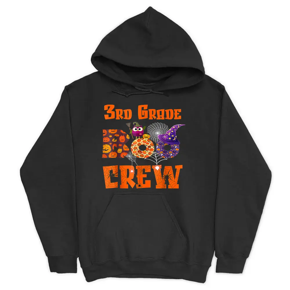 3rd Grade Boo Crew Funny Halloween  Ghost Spooky Teacher Hoodie - Black