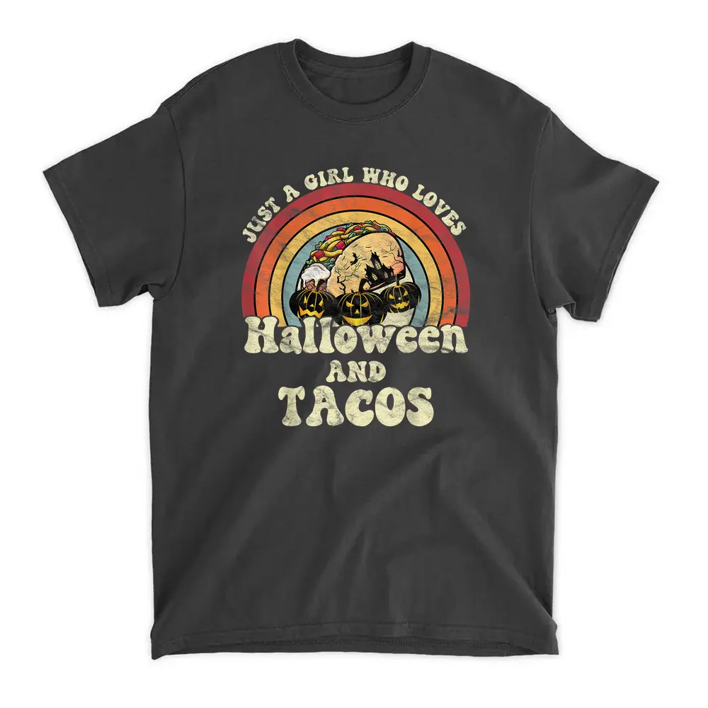 A  Who Loves Halloween And Tacos 70s Retro Vintage T-Shirt - Black