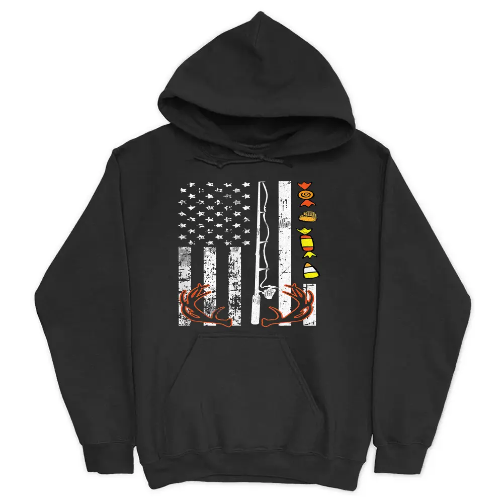 American Flag Fishing Lazy DIY Halloween Costume Hunting Hoodie - Black