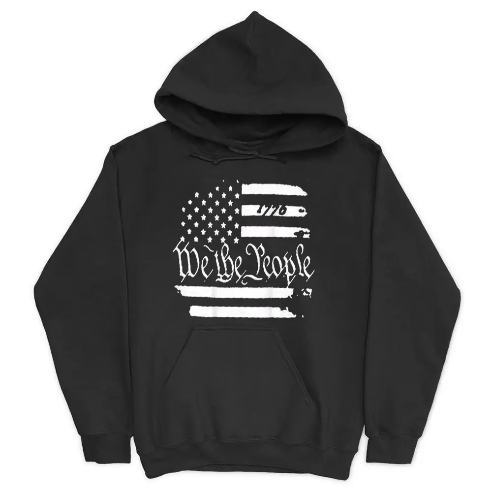 American Flag Patriotic 1776 We The People USA Print On Back Hoodie - Black