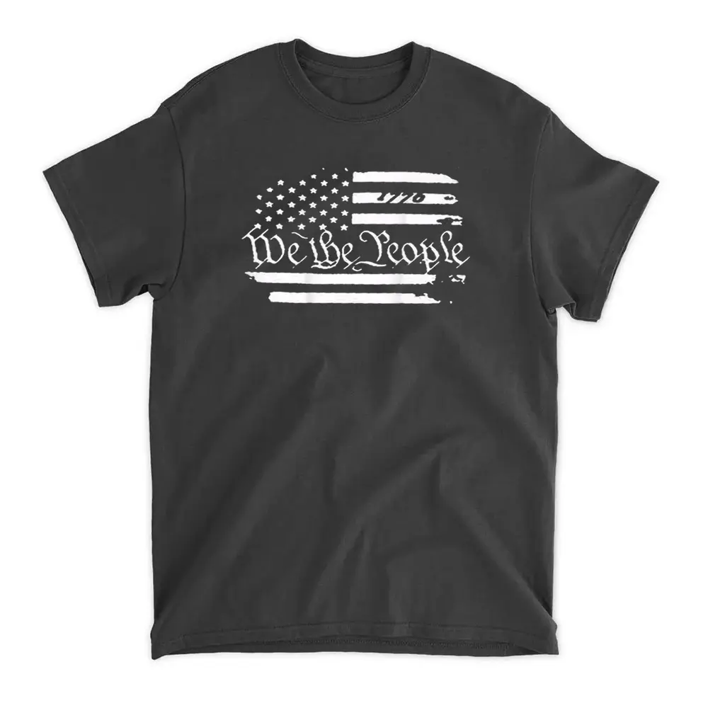 American Flag Patriotic 1776 We The People USA Print On Back T-Shirt - Black