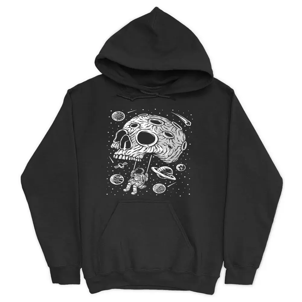 Astronaut Swinging Moon Skull Halloween Costume Skeleton Hoodie - Black