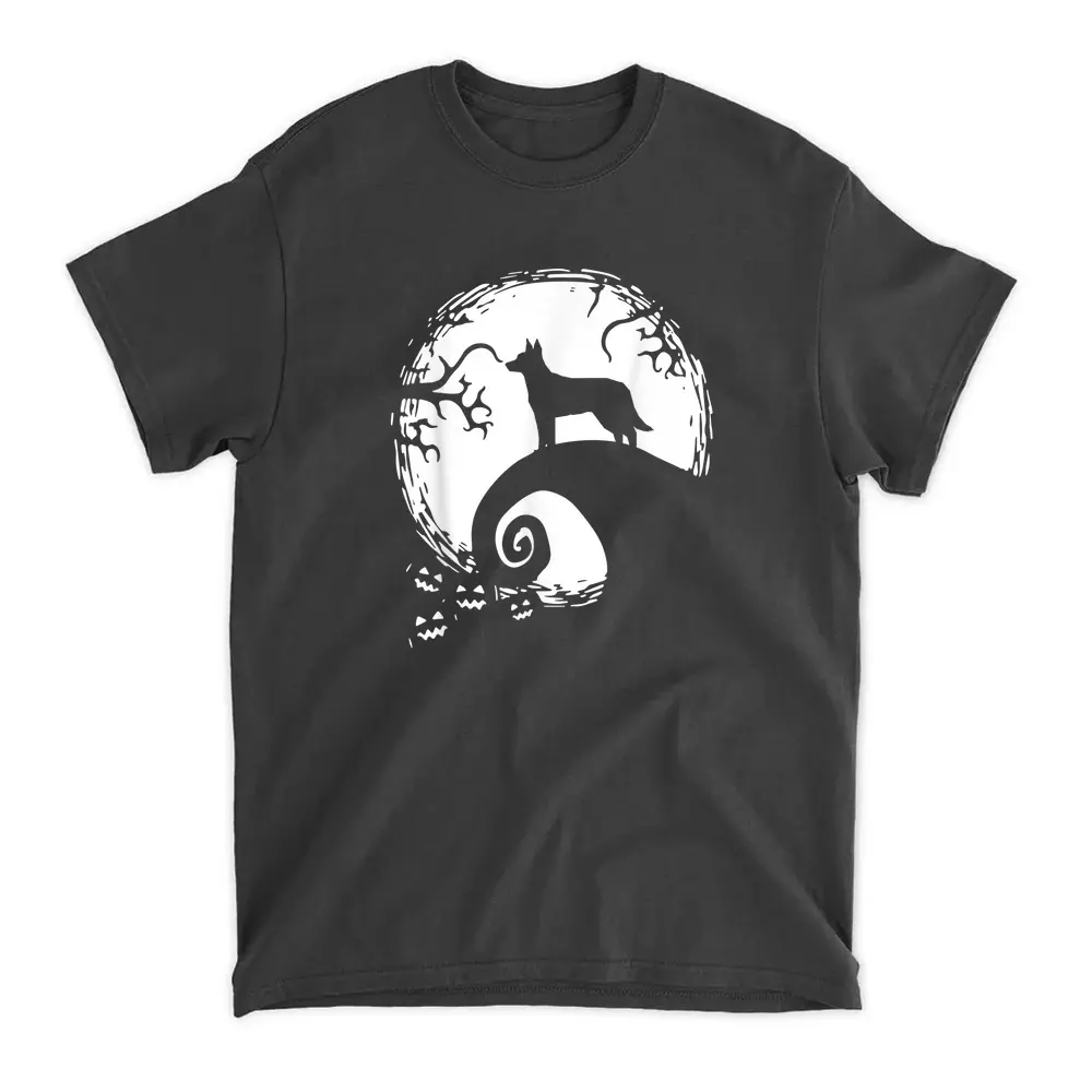 Australian Kelpie And Moon Halloween T-Shirt - Black