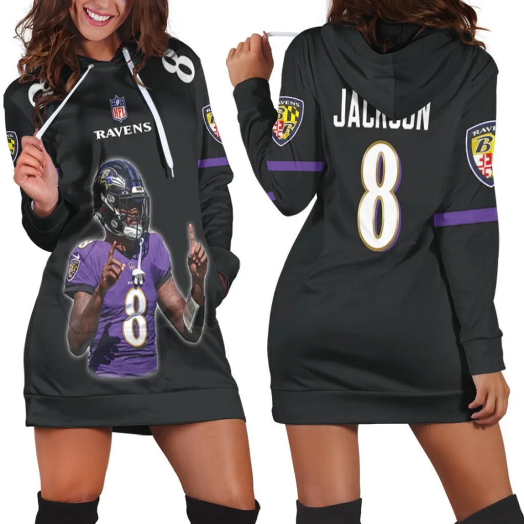 Baltimore Ravens Lamar Jackson 8 NFL Legendary Captain Black Hoodie Dress Gift For Ravens Fans Hoodie Dress