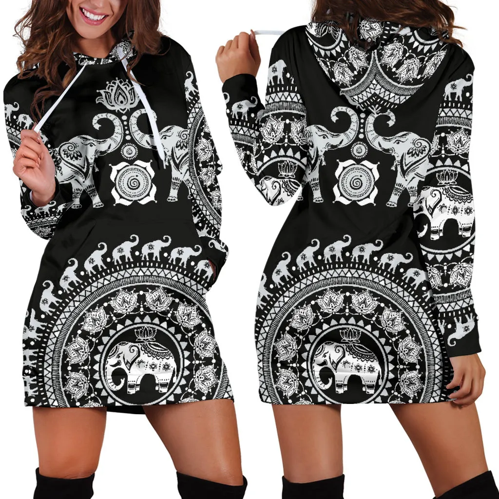 Black Twin Elephants Hoodie Dress 3d All Over Print For Women Hoodie