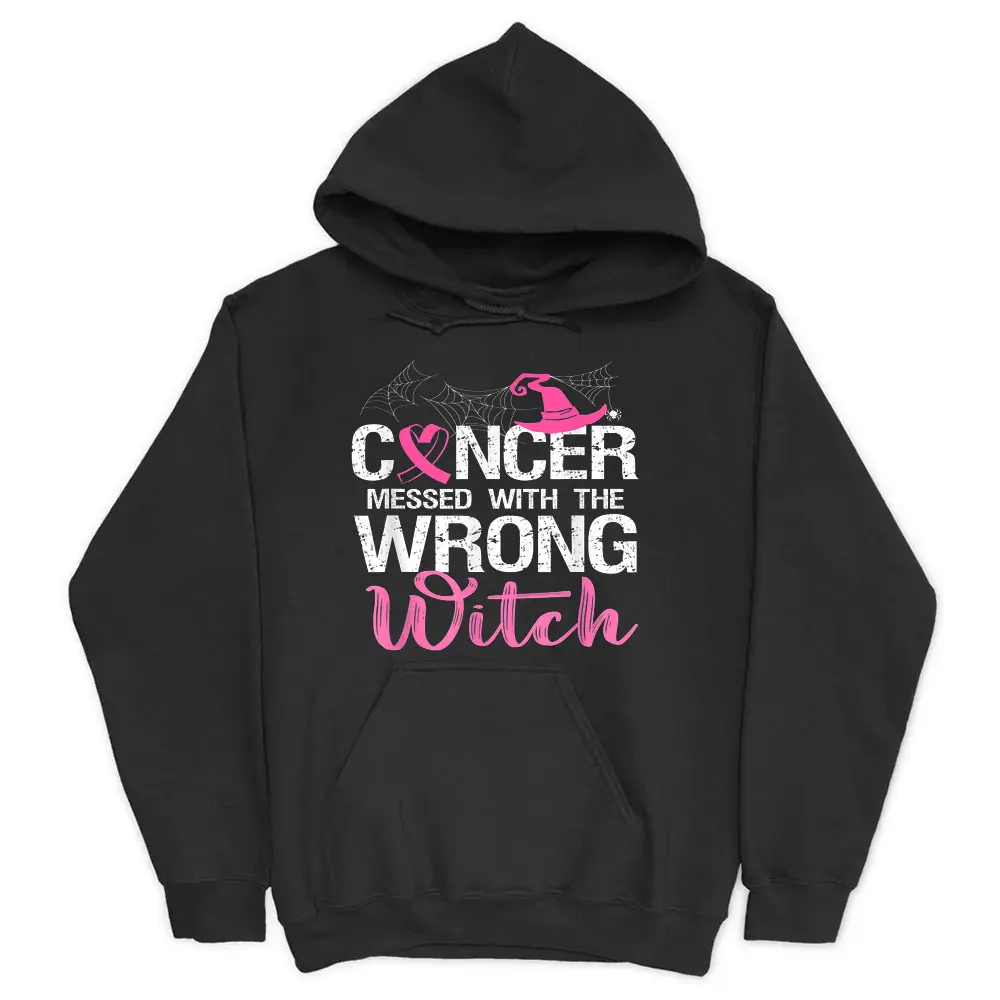 Breast Cancer Messed With The Wrong Witch Halloween Costume Hoodie - Black