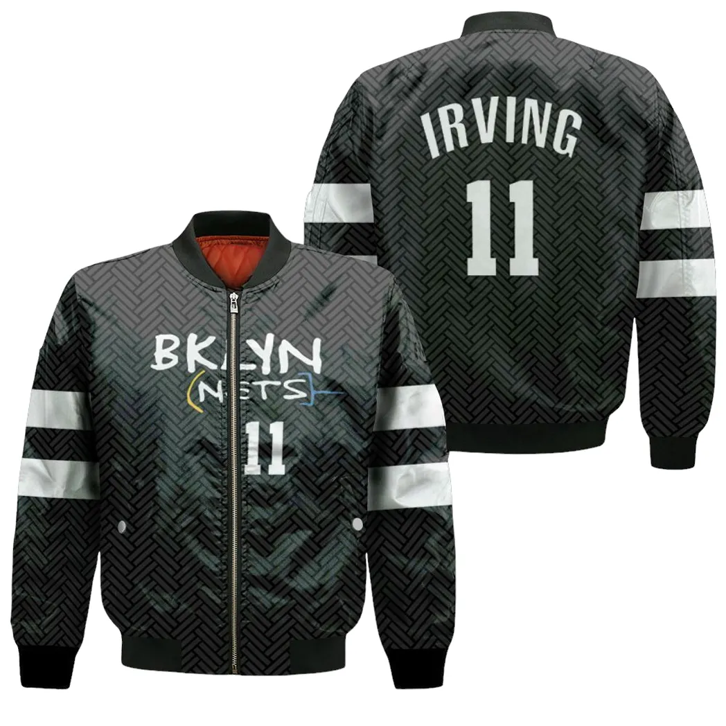 Brooklyn Nets Kyrie Irving 11 Nba Great Player New Arrival Black 3d Designed Allover Gift For Brooklyn Fans Bomber Jacket for Men Women