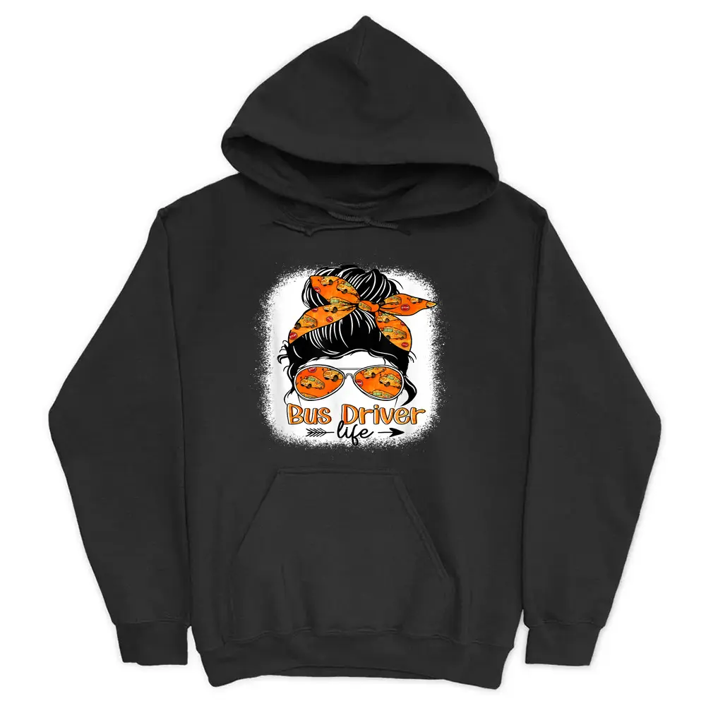 Bus Driver Life Messy Bun Hair Cute School Bus Driver Hoodie - Black