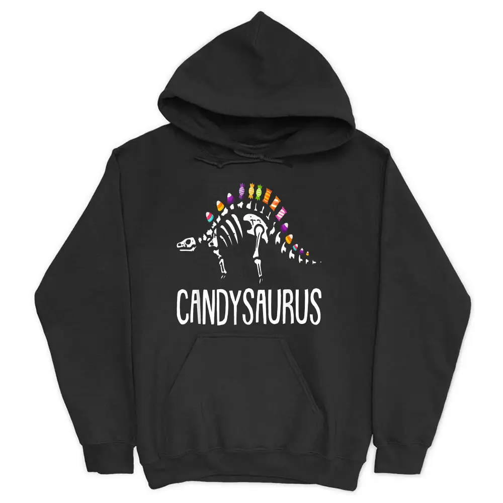 Candysaurus Lazy Halloween Costume Cute Dinosaur Pun Hoodie - Black