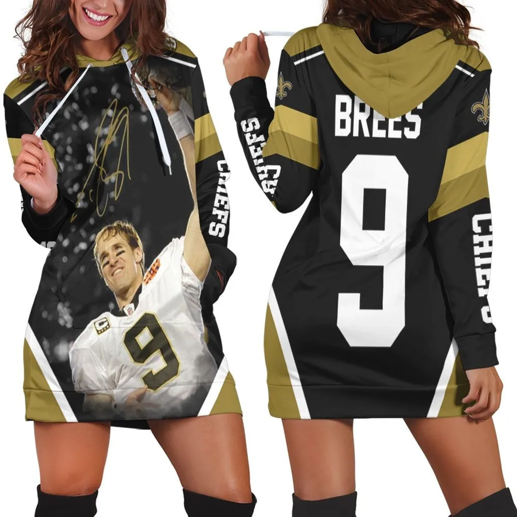 Champion Drew Brees New Orleans Saints Golden Signed Hoodie Dress, Sweater Dress, Sweatshirt Dress