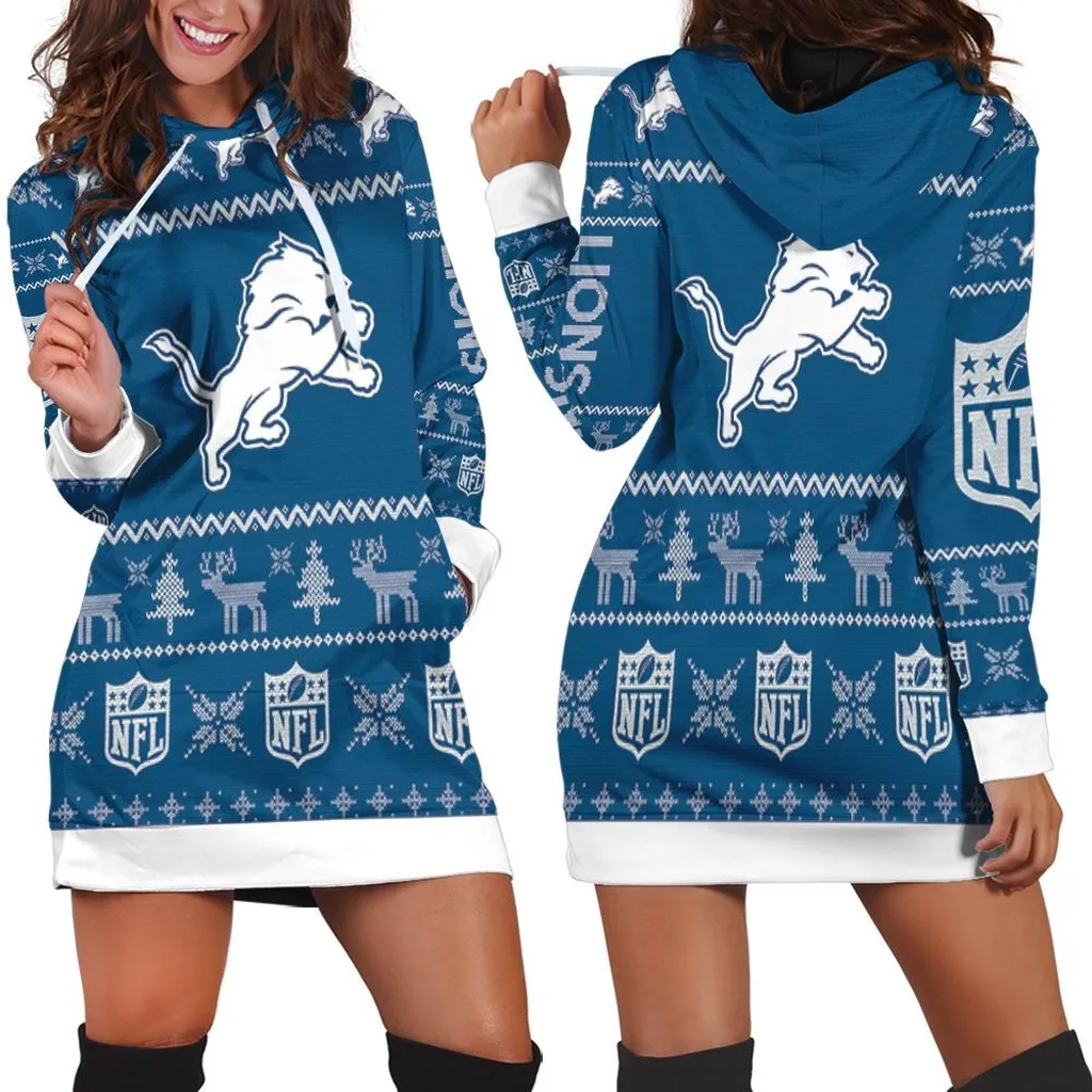 Detroit Lions Nfl Ugly Sweatshirt Christmas 3d Hoodie Dress, Sweater Dress, Sweatshirt Dress