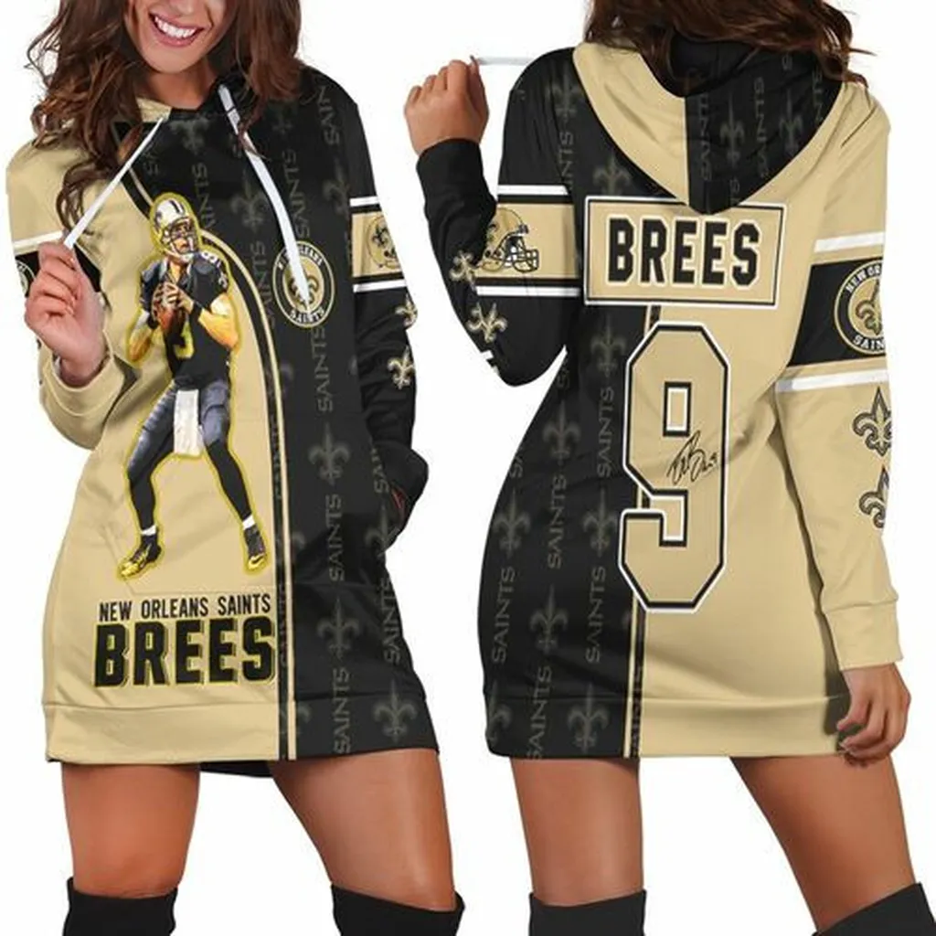 Drew Brees 9 New Orleans Saints Signature 3d Hoodie Dress, Sweater Dress, Sweatshirt Dress