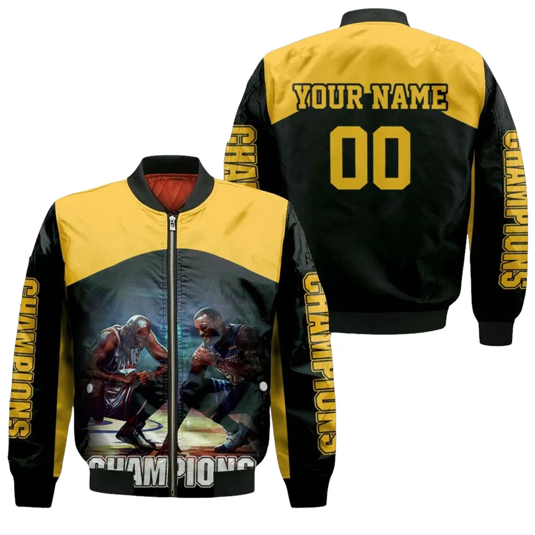 Kobe Bryant Lebron James Legend Never Dies Los Angles Lakers Champions 3d Personalized Bomber Jacket for Men Women