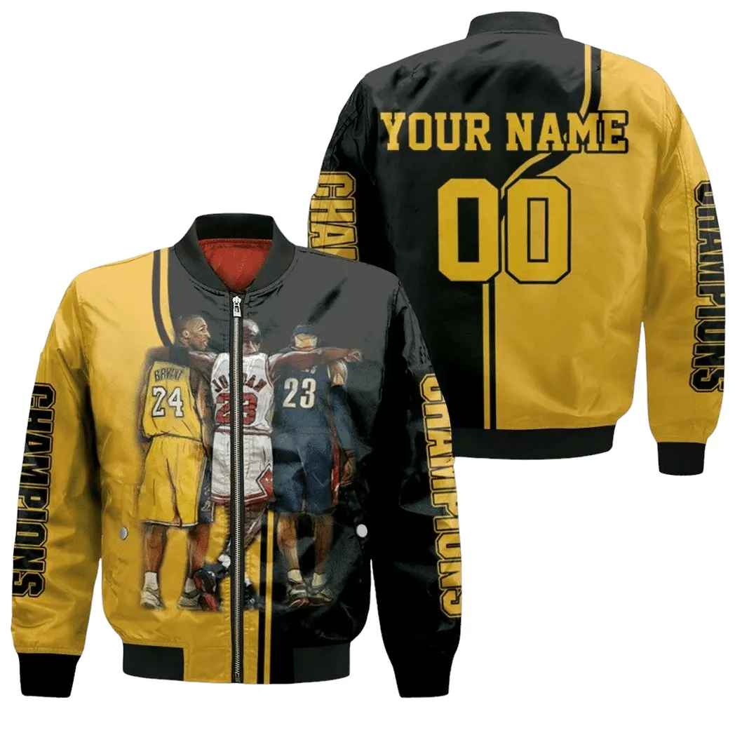 Kobe Bryant Michael J Lebron James Legends Never Die Champions Personalized Bomber Jacket for Men Women