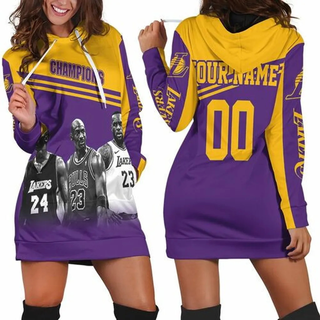 Kobe Bryant Michael J Lebron James Los Angeles Lakers Champion 3d Hoodie Dress, Sweater Dress, Sweatshirt Dress