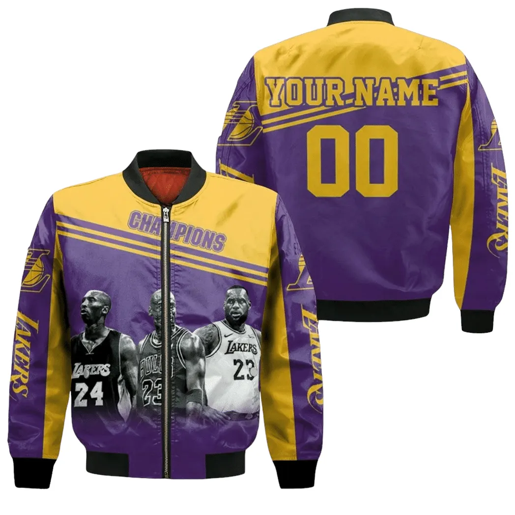 Kobe Bryant Michael J Lebron James Los Angeles Lakers Champion 3d Personalized Bomber Jacket for Men Women