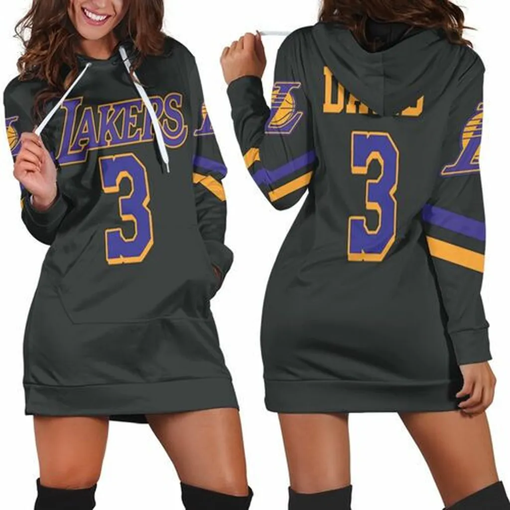 Lakers Anthony Davis 2020-21 Earned Edition Black Jersey Inspired Hoodie Dress, Sweater Dress, Sweatshirt Dress