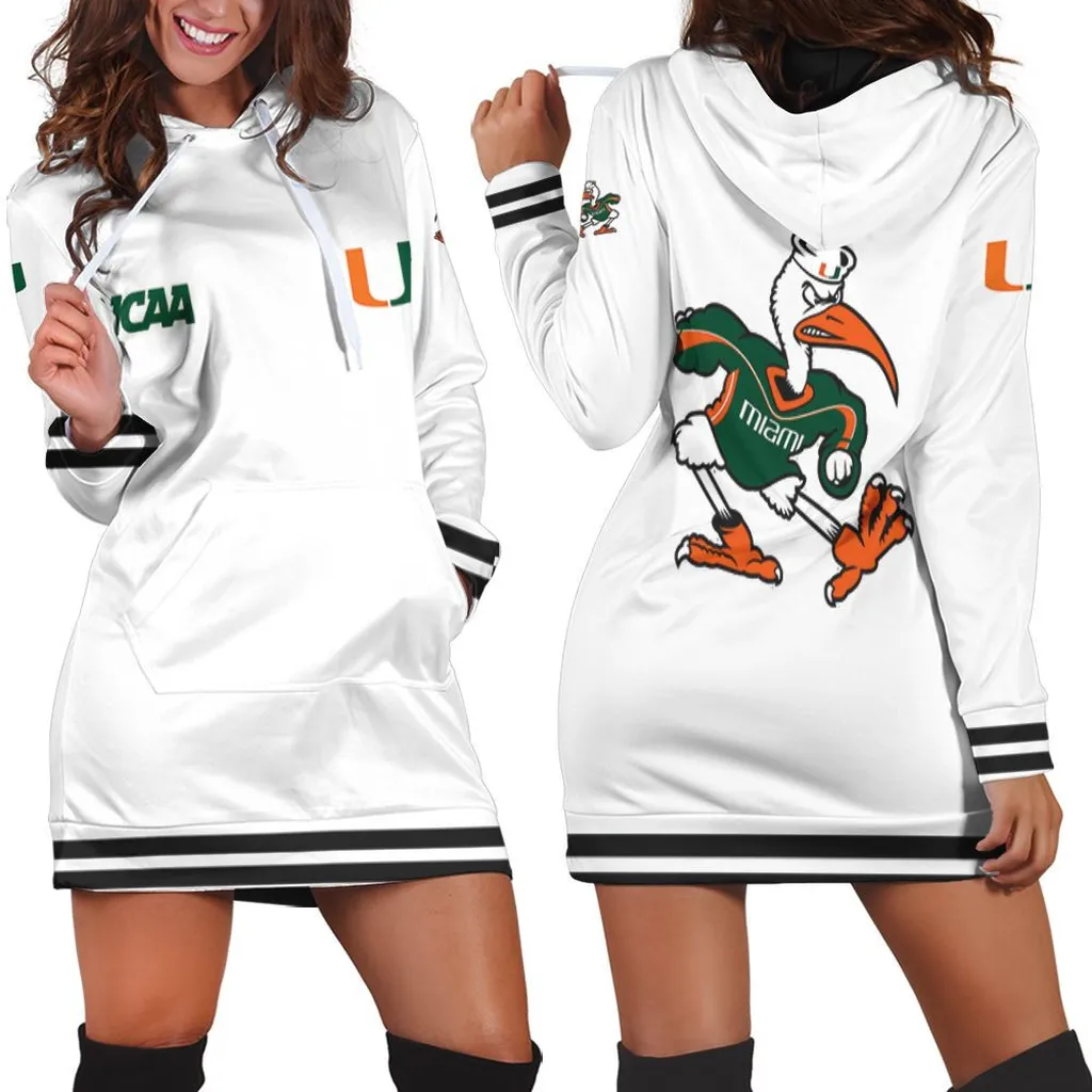 Miami Hurricanes Ncaa Classic White With Mascot Logo Gift For Miami Hurricanes Fans Hoodie Dress, Sweater Dress, Sweatshirt Dress