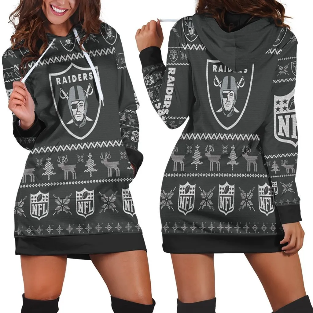 Oakland Raiders Nfl Ugly Sweatshirt Christmas 3d Hoodie Dress, Sweater Dress, Sweatshirt Dress