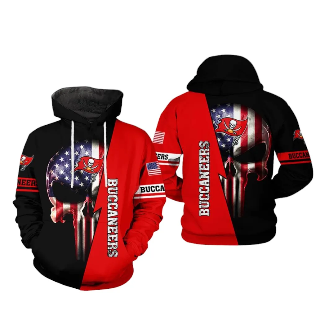 Nfl Tampa Bay Buccaneers Nfl Us Flag Skull Team 3D All Over Print Hoodie