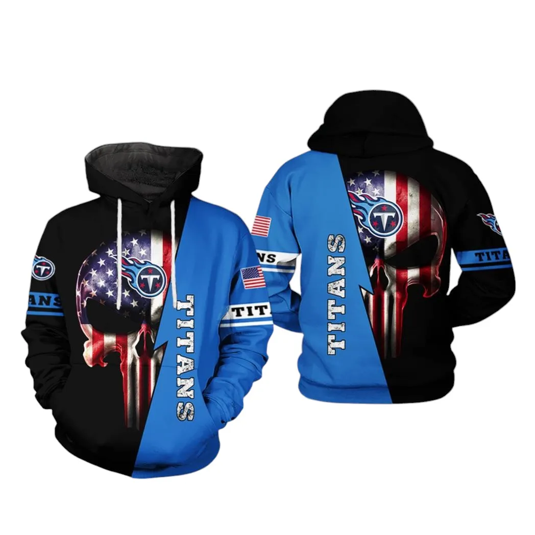 Nfl Tennessee Titans Nfl Us Flag Skull Team 3D All Over Print Hoodie